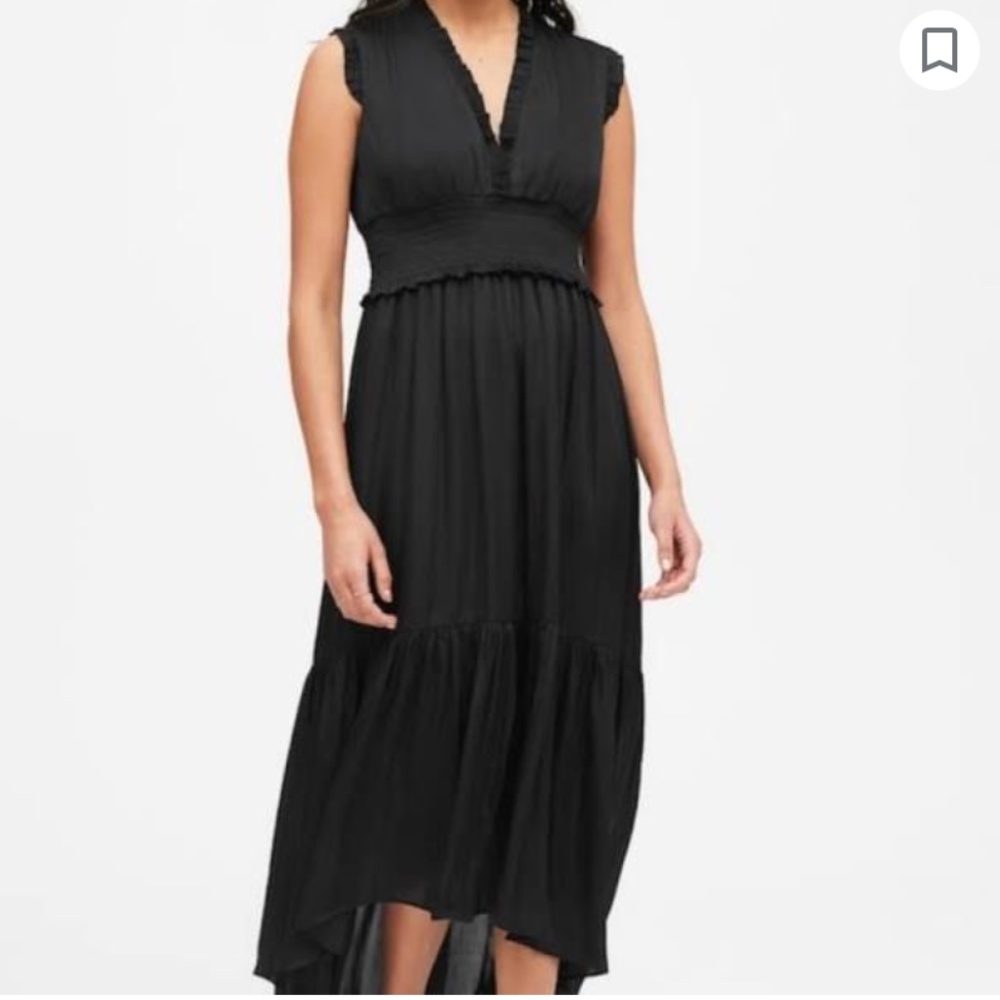 BANANA REPUBLIC Silky Black Hi/Low Maxi V-Neck Dress NWT